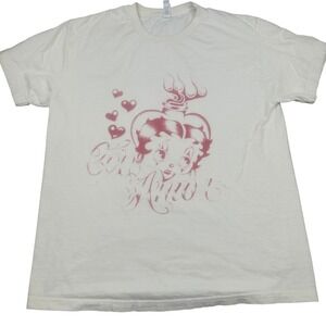 American Apparel Mens Betty Boop Con Amor TShirt L White Graphic Heavyweight Tee